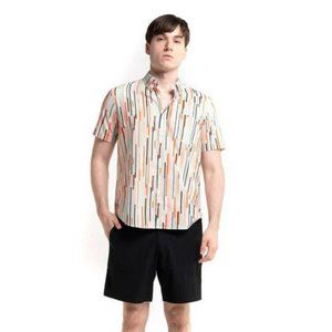 New Bermies African Stripes Men's Button Down Beach Shirt